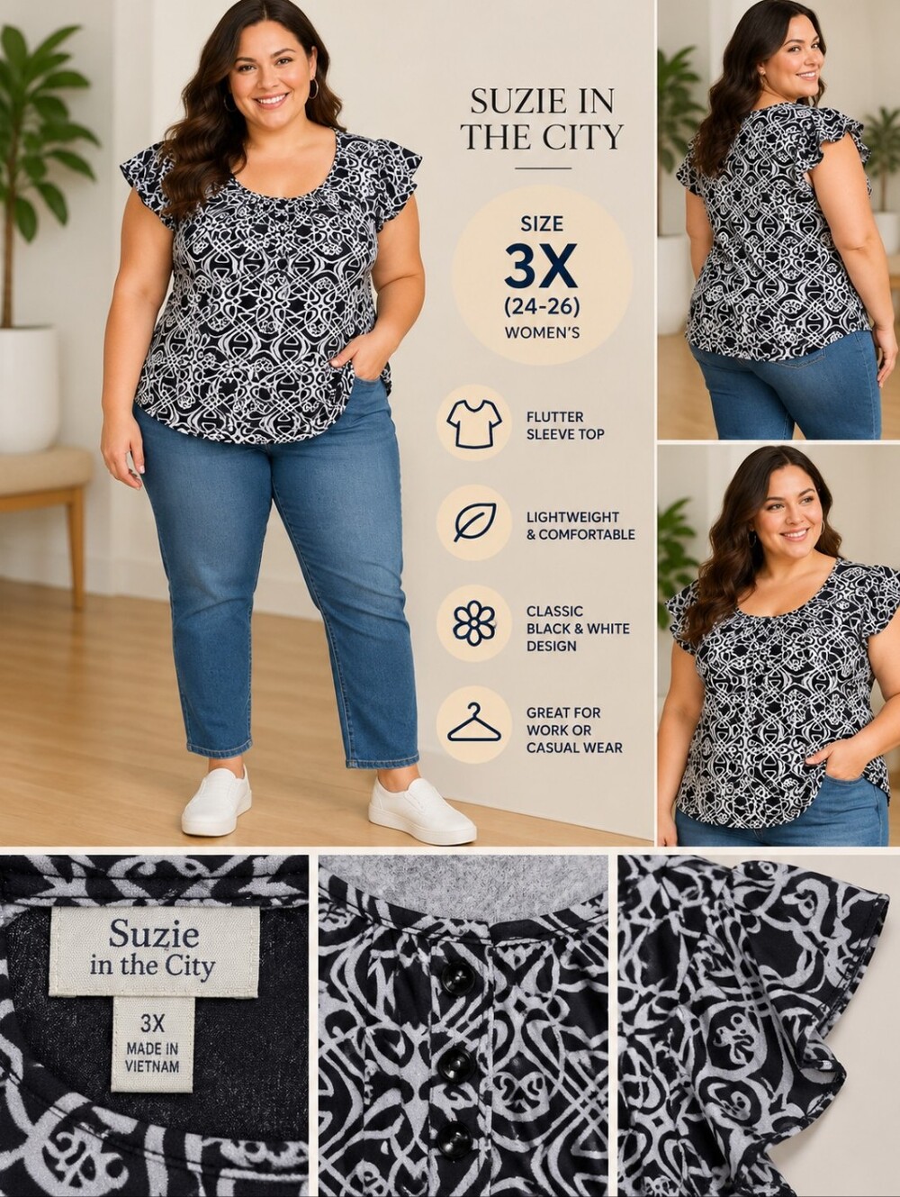Suzie in the city women's 3X black design Blouse #38